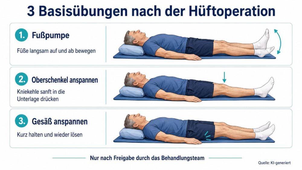 basisuebungen-nach-hueftoperation Alt-Text: Sicheres Aufstehen nach einer Hüftoperation in drei Schritten mit stabilem Stuhl und Krücken.