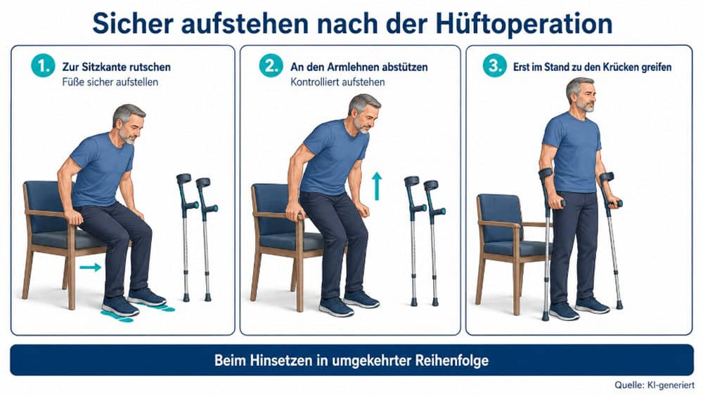 sicher-aufstehen-nach-hueftoperation Sicheres Aufstehen nach einer Hüftoperation in drei Schritten mit stabilem Stuhl und Krücken